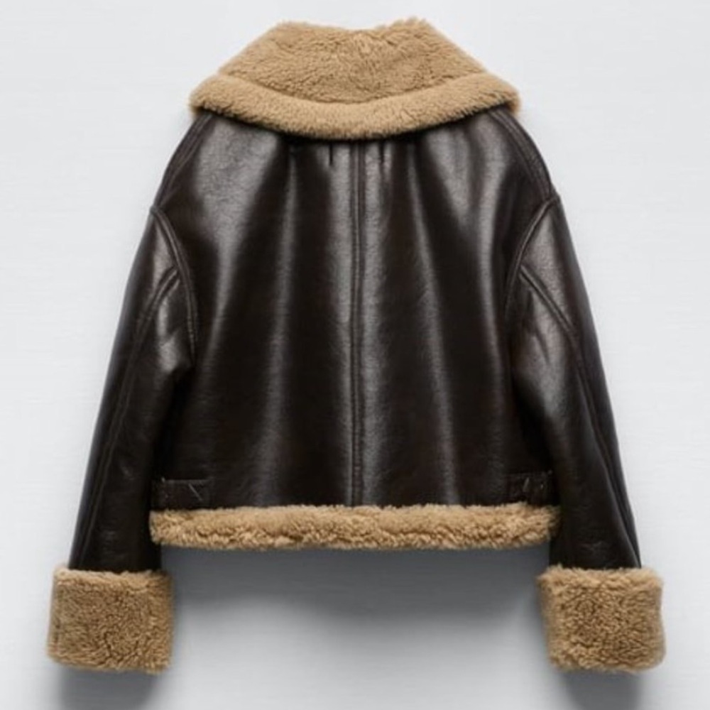 🆕 🔥 ZARA double faced biker jacket
Faux Shearling Brown Coat Size XS - Picture 4 of 15